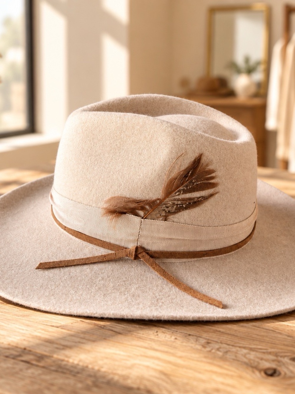 Idyllwind Cream Wool Felt Fedora with Feather Accent